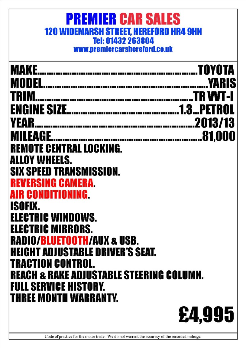 2013 Toyota YARIS 1.3 Dual VVT-i TR, exterior view 4